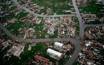 A trailer park in Homestead, Florida, flattened by the force of Hurricane Andrew in 1992.