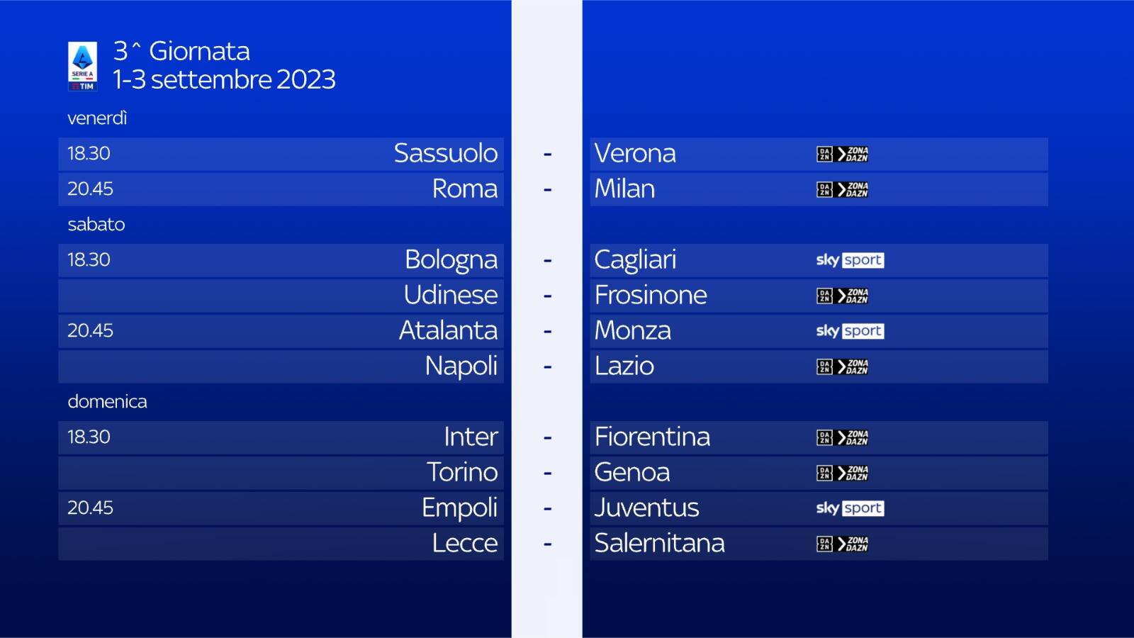 3^ giornata Serie A