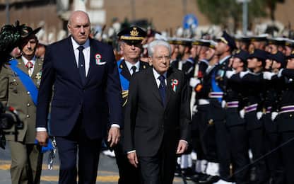 Italian President Sergio Mattarella (R) and Italian Minister of Defence Guido Crosetto (L) attend the annual military parade on the occasion of the 79th anniversary of the Republic Day (Festa della Repubblica) , in Rome, Italy, 02 June 2025. ANSA/ANGELO CARCONI