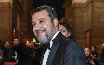 Italian deputy Prime Minister and Minister of Infrastructure and Transport, Matteo Salvini, at the La Scala opera house's season opener to attend  Don Carlo , in Milan, Italy, 07 December 2023. The Scala opera house season opener is considered one of the highlights of the European cultural calendar. ANSA/MATTEO CORNER