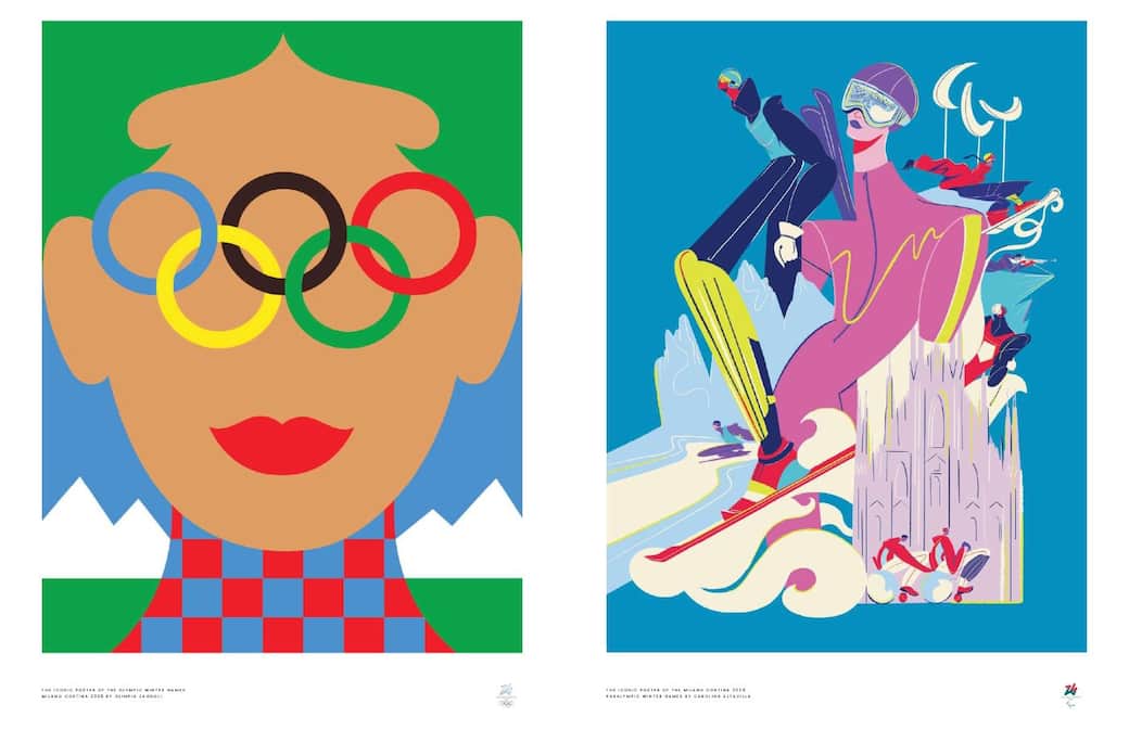 Olympic Iconic Poster Milano Cortina 2026 by Olimpia Zagnoli | Paralympic Iconic Poster Milano Cortina 2026 by Carolina Altavilla. © Fondazione Milano Cortina 2026, © 2025 - CIO, All Rights Reserved