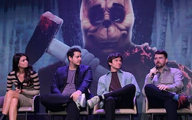 MEXICO CITY, MEXICO - JANUARY 24: MarÃ­a Taylor, Vince Knight, Scott Jeffrey and Rhys Frake-Waterfield speak during the press conference on the movie 'Winnie The Pooh Blood and Honey' at Alboa on January 24, 2023 in Mexico City, Mexico. (Photo by Jaime Nogales/Medios y Media/Getty Images)