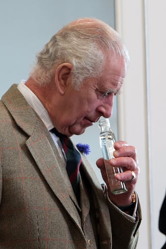 WICK, SCOTLAND - AUGUST 2: King Charles III during a visit to the 8 Doors Distillery in John O'Groats, Wick, in the Scottish Highlands, to officially open the distillery and meet members of the local business community on August 2, 2023 in Wick, Scotland. (Photo by Robert MacDonald - Pool/Getty Images)