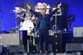 Damon Albarn of Blur performing on stage at Wembley Stadium in London. Picture date: Saturday July 8, 2023.
