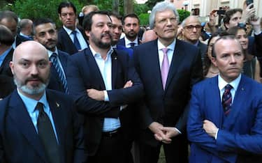Villa Abamelek, residenza dell'ambasciatore russo. Il ministro dell'Interno Matteo Salvini  partecipa a una festa con Gianluca Savoini(primo a sinistra) , giugno 2018 
www.lombardiarussia.org+++ EDITORIAL USE ONLY NO SALES NO ARCHIVE +++