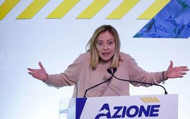 Italian Prime Minister Giorgia Meloni during a political congress of ‘Azione’, Rome, Italy, 29 March 2025. ANSA/FABIO FRUSTACI