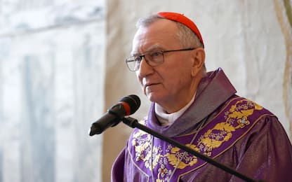 Il cardinale Pietro Parolin durante la Messa di Pasqua,  presso la Farnesina, Roma, 16 aprile 2025, ANSA/VINCENZO LIVIERI