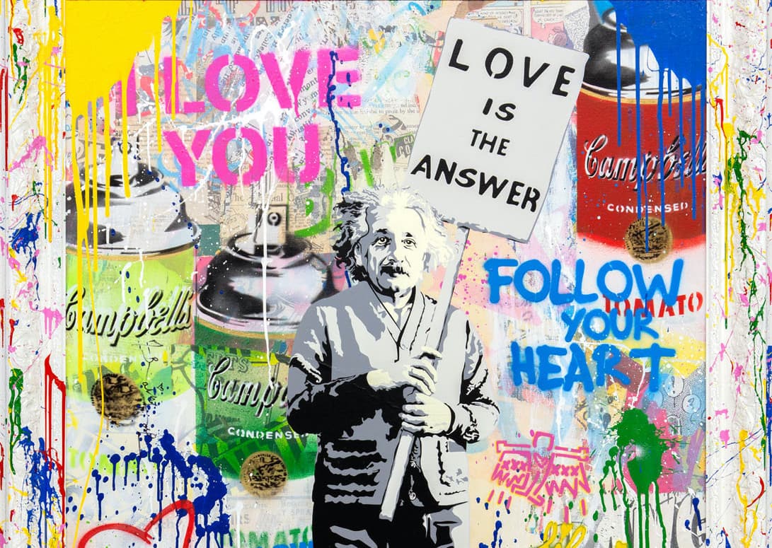 Mr Brainwash, Einstein, 2022 Mixed media on canvas panel, 121,9 x 91,4 cm, Unique work, Credits Deodato Arte Gallery