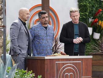 MASTERCHEF: L-R: Judges Joe Bastianich and Aarón Sánchez with host/judge Gordon Ramsay in the “Patio Grilling / The “Wall" episodes of MASTERCHEF airing Wednesday, September 6 (8:00-10:00 PM ET/PT).