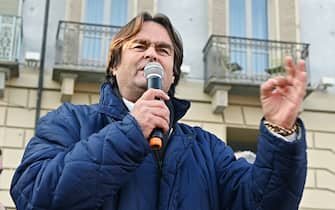 Danilo Calvani durante la protesta degli agricoltori in piazza Castello, Torino, 28 gennaio 2024 ANSA/ALESSANDRO DI MARCO