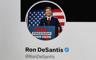 CHICAGO, ILLINOIS - MAY 24: In this photo illustration, Florida Gov. Ron DeSantis' Twitter profile page is shown on May 24, 2023 in Chicago, Illinois. DeSantis joined Elon Musk on Twitter Spaces to formally announce his run for the Republican nomination for president. The announcement was hampered by technical difficulties as more than a half million people signed on to listen.   Scott Olson/Getty Images/AFP (Photo by SCOTT OLSON / GETTY IMAGES NORTH AMERICA / Getty Images via AFP)