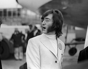 John Lennon at Heathrow Airport off to India February 1968
