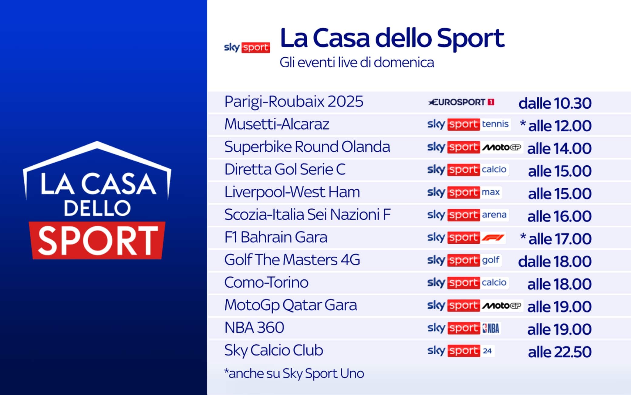 La domenica su Sky