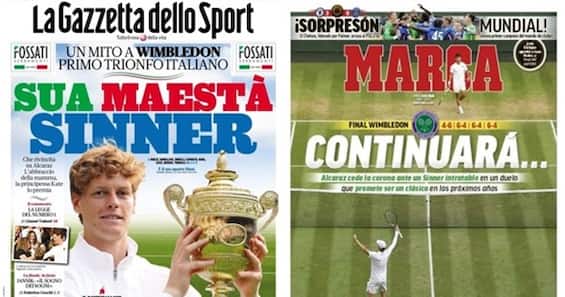 Sinner 'Re' di Wimbledon: la rassegna stampa