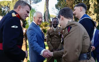 Britain's King Charles III during a meeting with the British community in Villa Wolkonsky, Rome, Italy 8 April 2025. ANSA/FABIO FRUSTACI
