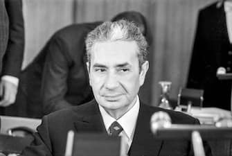 Aldo Moro, Ministre des affaires Ã©trangÃ¨res italien au Conseil de l'Europe le 15 dÃ©cembre 1969, Paris, France. (Photo by Keystone-France/Gamma-Rapho via Getty Images)