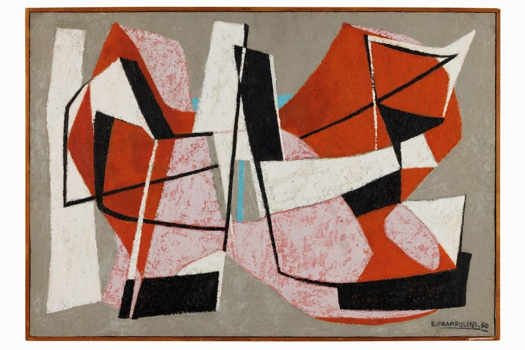 Enrico Prampolini, Composizione, 1950, olio su masonite, Collezione Museo MAGA, Gallarate