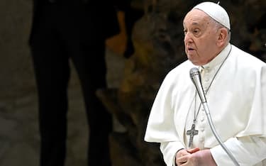 Pope Francis performs his weekly general audience at Paul VI hall in the Vatican on January 24, 2024. (Photo by Filippo MONTEFORTE / AFP) (Photo by FILIPPO MONTEFORTE/AFP via Getty Images)