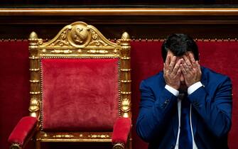 Il ministro delle Infrastrutture e Trasporti Matteo Salvini in aula al Senato durante il Question Time, Roma, 26 ottobre 2023. ANSA/ANGELO CARCONI