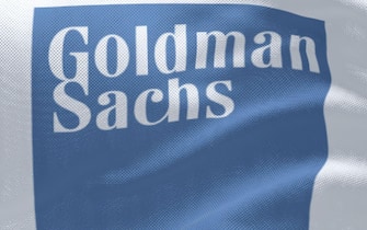 New York, USA, June 2022: flag with the Goldman Sachs logo waving in the wind. Goldman Sachs is an American multinational investment bank