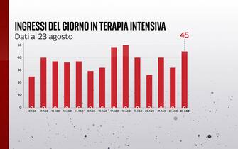 Covid, le grafiche con i dati del 23 agosto: gli ingressi del giorno in terapia intensiva