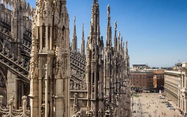 Duomo cathedral in Milan, detail from the top, Italy