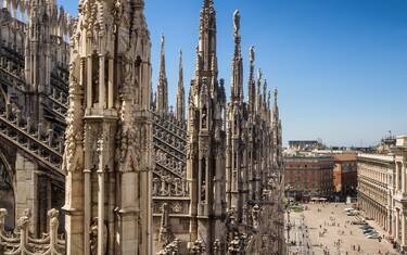 Duomo cathedral in Milan, detail from the top, Italy