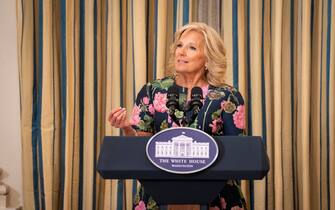 Apr 24, 2023; Washington, DC., USA;  -- First lady Jill Biden hosts a preview of the State Dinner being held to honor South Korean President Yoon Suk-Yeol on April 24, 2023. The dinner will take place on April 26. Mandatory Credit: Jasper Colt-USA TODAY/Sipa USA