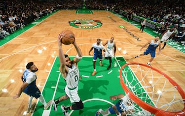 BOSTON, MA - JANUARY 10: Jayson Tatum #0 of the Boston Celtics goes to the basket during the game on January 10, 2024 at the TD Garden in Boston, Massachusetts. NOTE TO USER: User expressly acknowledges and agrees that, by downloading and or using this photograph, User is consenting to the terms and conditions of the Getty Images License Agreement. Mandatory Copyright Notice: Copyright 2024 NBAE  (Photo by Brian Babineau/NBAE via Getty Images)
