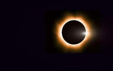 Total solar eclipse, natural phenomenon when Moon passes between planet Earth and Sun. Cosmic background with copy space