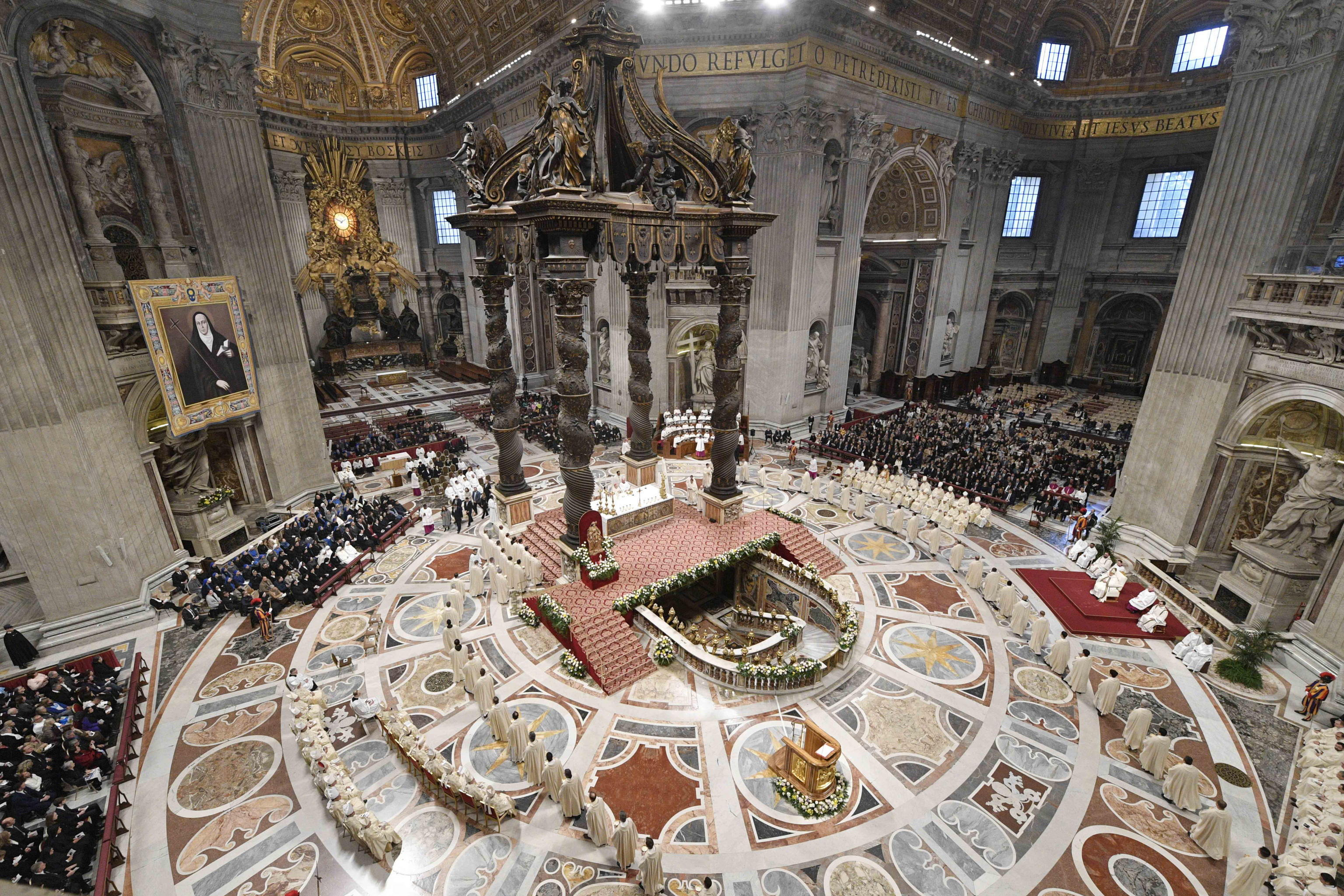 epa11144509 A handout picture provided by the Vatican Media shows a general view during a Holy Mass for Canonization of Maria Antonia of Saint Joseph de Paz y Figueroa with Pope Francis  in Saint Peter's Basilica, Vatican City, 11 February 2024.  On the anniversary of the first apparition of the Blessed Virgin Mary in Lourdes, Pope Francis canonized Maria Antonia of Saint Joseph de Paz y Figueroa, also known as Mama Antula, the founder of the House for Spiritual Exercises of Buenos Aires.  EPA/VATICAN MEDIA HANDOUT  HANDOUT EDITORIAL USE ONLY/NO SALES HANDOUT EDITORIAL USE ONLY/NO SALES