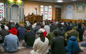 LVIV, UKRAINE - MARCH 30: Muslims living in Lviv gather to Eid al-Fitr prayer at the Muhammad Asad Islamic Cultural Center as the Russia-Ukraine war continues in Lviv, Ukraine on March 30, 2025. (Photo by Olena Znak/Anadolu via Getty Images)