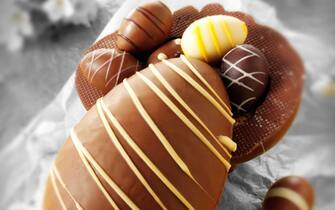 Traditional hand made decorated chocolate Easter eggs