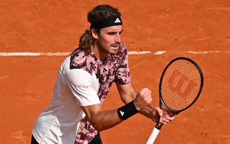 Stefanos Tsitsipas (GRE) during his first double round match at the Monaco Rolex Masters in Monte Carlo, on April 10, 2023. Photo by Corinne Dubreuil/ABACAPRESS.COM