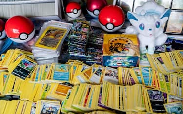 This photograph taken on November 25, 2022 shows a collection of Pokemon cards and items in Niva, eastern Denmark. - Jens Ishoey Prehn and his brother are included in the Guinness Book of Records for their pokemon collection. They have almost 35000 different pokemon cards. - Denmark OUT (Photo by Ida Marie Odgaard / Ritzau Scanpix / AFP) / Denmark OUT (Photo by IDA MARIE ODGAARD/Ritzau Scanpix/AFP via Getty Images)