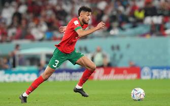 12/06/2022, Education City Stadium, Doha, QAT, FIFA World Cup 2022, Round of 16, Morocco vs Spain, in the picture : 
Morocco's defender Noussair Mazraoui