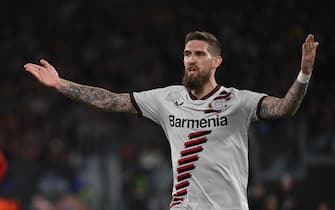 Robert Andrich of Bayer Leverkusen celebrates after scoring the gol of 0-2 during the UEFA Europa League semi-final first Leg match, between A.S. Roma vs Bayer Leverkusen at the Olympic Stadium on 2 May, 2024 in Rome, Italy.