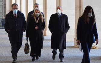 Gruppo Misto (Mixed Group) members of the Senate Sandro Ruotolo (L),  Pietro Grasso (2-R) and Loredana De Petris (C) arrive for a meeting with Italian President Sergio Mattarella at the Quirinale Palace for the first round of formal political consultations following the resignation of Prime Minister Giuseppe Conte, in Rome, Italy, 28 January 2021. ANSA/POOL/ETTORE FERRARI