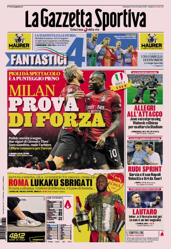 La prima pagina della Gazzetta dello Sport