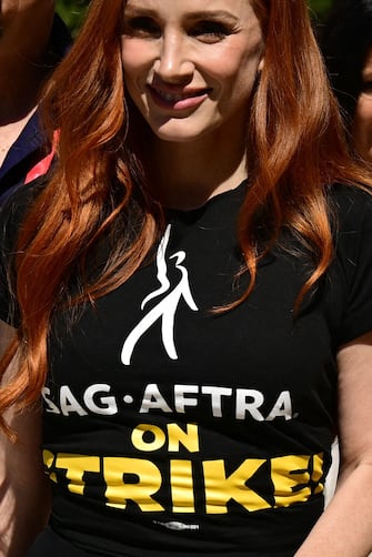 US actress Jessica Chastain leaves the Excelsior Hotel on September 8, 2023 at Venice Lido during the 80th Venice Film Festival where she promotes the movie 'Memory'. (Photo by Tiziana FABI / AFP) (Photo by TIZIANA FABI/AFP via Getty Images)