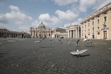 Seagulls outside the closed St. Peter's Square at the Vatican, due the emergency blockade of Covon-19, during Angelus prayer, in Rome, Italy, 29 March 2020. ANSA/GIUSEPPE LAMI