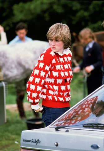 Diana, Princess of Wales (1961 - 1997) wearing 'Black sheep' wool jumper by Warm and Wonderful (Muir & Osborne) to Windsor Polo, June 1981. (Photo by Tim Graham Photo Library via Getty Images)