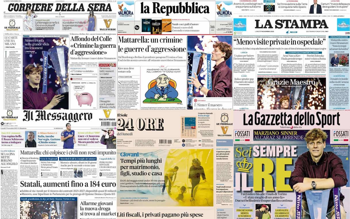 Le prime pagine dei quotidiani di oggi 17 novembre: la rassegna stampa Le prime pagine dei quotidiani di oggi 17 novembre: la rassegna stampa