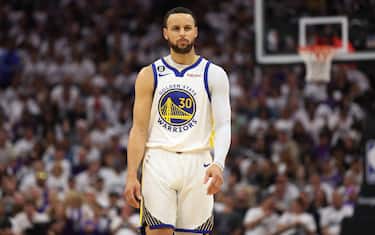 SACRAMENTO, CALIFORNIA - APRIL 30: Stephen Curry #30 of the Golden State Warriors reacts during the second quarter against the Sacramento Kings in game seven of the Western Conference First Round Playoffs at Golden 1 Center on April 30, 2023 in Sacramento, California. NOTE TO USER: User expressly acknowledges and agrees that, by downloading and or using this photograph, User is consenting to the terms and conditions of the Getty Images License Agreement. (Photo by Ezra Shaw/Getty Images)