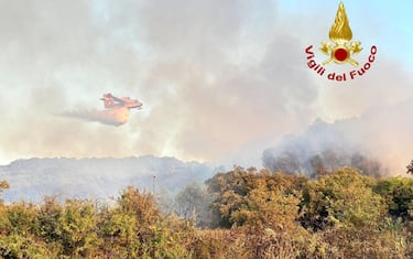 Oliveti secolari e macchia mediterranea in fumo, animali morti e una stima iniziale di oltre 450 ettari di territorio bruciato. E' stato un vero e proprio inferno, con nubi di fumo nel cielo rosso per il fuoco, quello che si è scatenato ieri sera a Orotelli, nel Nuorese, dove anche per la presenza di un forte maestrale, che continua anche oggi, le operazioni di spegnimento sono state difficili, Non hanno aiutato neppure l'orografia impervia del terreno e la mancanza di vie di comunicazione. Sul posto, in località Su Venos, da ieri hanno operato due Canadair e sei elicotteri del Corpo Forestale regionale: Farcana, San Cosimo, Fenosu, Villasalto, Pula, Alà dei sardi e Anela. Solo questa mattina il rogo è stato spento con gli ultimi lanci di un Canadair arrivato da Olbia e dell'elicottero di Farcana (Nuoro). Sul posto ha coordinato le operazioni il dirigente della pattuglia del Corpo forestale di Orani. Per tutta la notte hanno operato anche 4 squadre dei vigili del fuoco di Nuoro per un totale di 20 uomini e 10 mezzi con il supportato da un esperto Tas e il personale Sapr con i droni inviato dalla direzione regionale Sardegna. Ora che l'incendio è sotto controllo, il Corpo Forestale del compartimento di Nuoro sta effettuando dei sopralluoghi nella zona per capire l'esatta entità dei danni. In volo, anche oggi, i droni dei vigili del fuoco.
ANSA/Vigili del fuoco  ANSA PROVIDES ACCESS TO THIS HANDOUT PHOTO TO BE USED SOLELY TO ILLUSTRATE NEWS REPORTING OR COMMENTARY ON THE FACTS OR EVENTS DEPICTED IN THIS IMAGE; NO ARCHIVING; NO LICENSING NPK