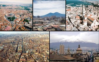 Vedute della città di Verona, Napoli, Catania, Bologna e Catania