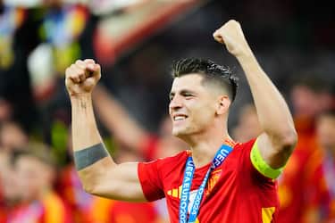 Alvaro Morata centre-forward of Spain and Atletico de Madrid celebrate after their team's victory in the UEFA EURO 2024 final match between Spain and England at Olympiastadion on July 14, 2024 in Berlin, Germany. (Photo by Jose Breton/Pics Action/NurPhoto via Getty Images)