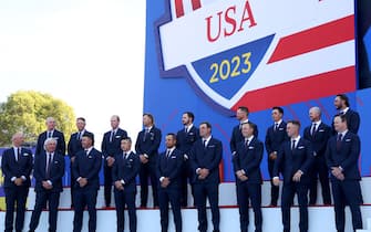 ROME, ITALY - SEPTEMBER 28: Team United States look on from the stage during the opening ceremony for the 2023 Ryder Cup at Marco Simone Golf Club on September 28, 2023 in Rome, Italy. (Photo by Andrew Redington/Getty Images)