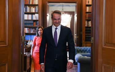 ATHENS, GREECE - JUNE 26: Newly elected Greek Prime Minister Kyriakos Mitsotakis meets the Greek President Katerina Sakellaropoulou (not seen) at Presidential Palace, in Athens, Greece on June 26, 2023. (Photo by Costas Baltas/Anadolu Agency via Getty Images)