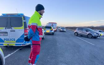 GRINDAVIK, ICELAND - NOVEMBER 13: Residents were allowed to enter Grindivik for a few hours to retrieve belongings on November 13, 2023 in Grindavik, Iceland. Iceland has declared a state of emergency after a series of earthquakes with authorities ordering thousands of people to leave the southwestern town of Grindavík as a precaution. The Icelandic Meteorological Office (IMO) has said there was a considerable risk of a volcanic eruption. (Photo by Micah Garen/Getty Images)